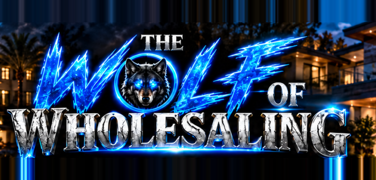 The Wolf of Wholesaling logo: glowing blue wolf wordmark